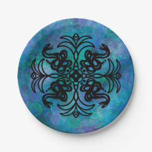 Assiettes En Carton Serpent tribal noir et blanc