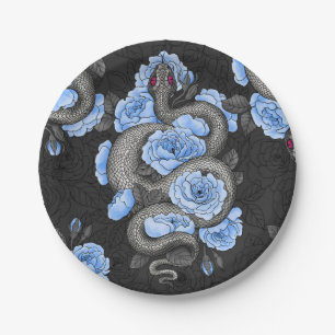 Assiettes En Carton Serpents et roses bleus