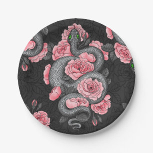 Assiettes En Carton Serpents et roses de pêche