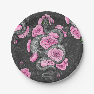 Assiettes En Carton Serpents et roses roses
