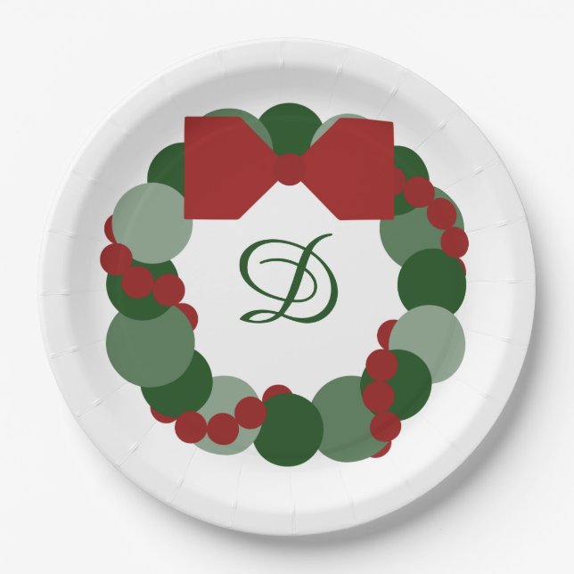 Assiettes En Carton Serre de Noël avec Plaques de fête de Monogramme p (Devant)
