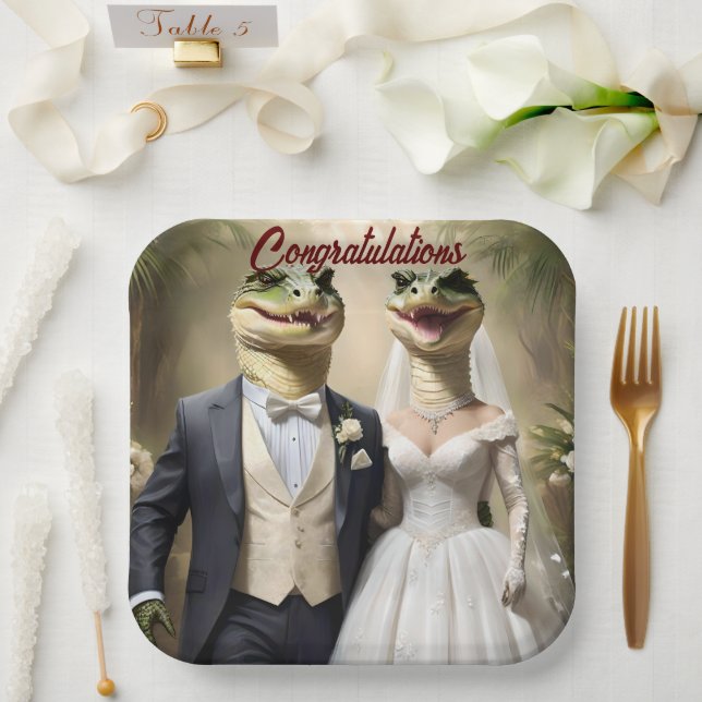 Assiettes En Carton "Serrer l'amour : une affaire Mariage crocodilienn (Mariage)