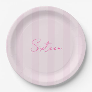 Assiettes En Carton Serviette en papier rayée rose pour fête d'anniver