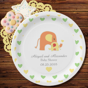 Assiettes En Carton Serviette pour Baby Shower thème éléphant neutre
