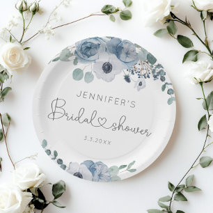 Assiettes En Carton Serviettes de douche nuptiales à fleurs bleu Dusty