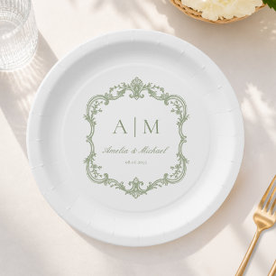 Assiettes En Carton Serviettes de mariage à monogramme vintage élégan