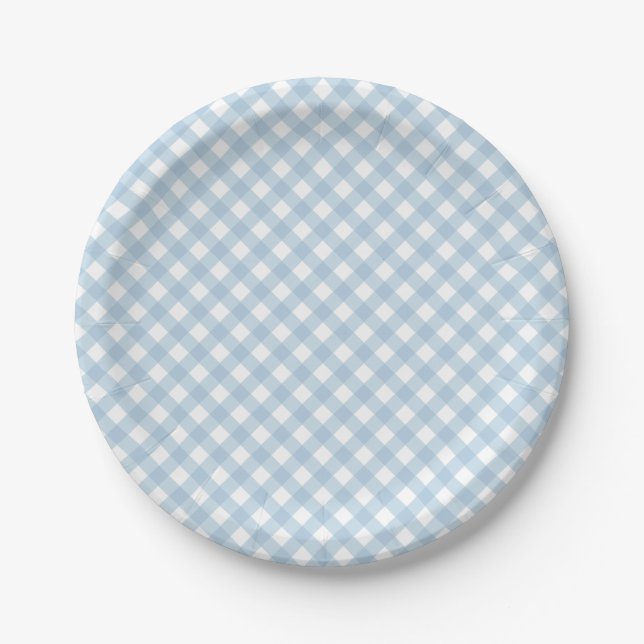 Assiettes En Carton serviettes de première année pastel bleu plaid (Devant)
