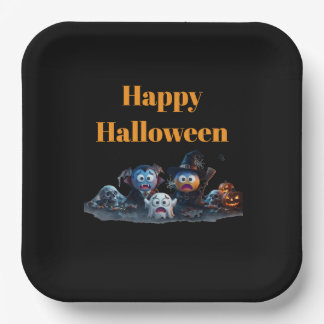 Assiettes En Carton Serviettes Emoji Joyeux Halloween.