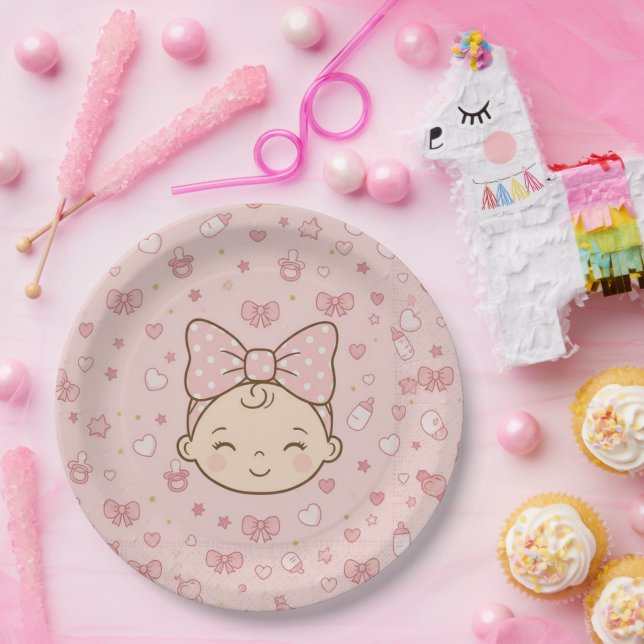 Assiettes En Carton Serviettes pour fête de bébé fille (Fête)