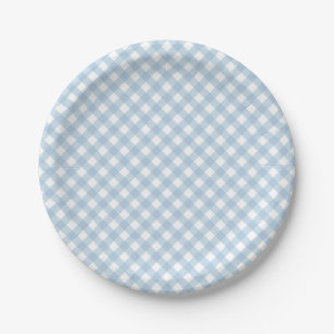 Assiettes En Carton serviettes pour premier anniversaire à carreaux bl