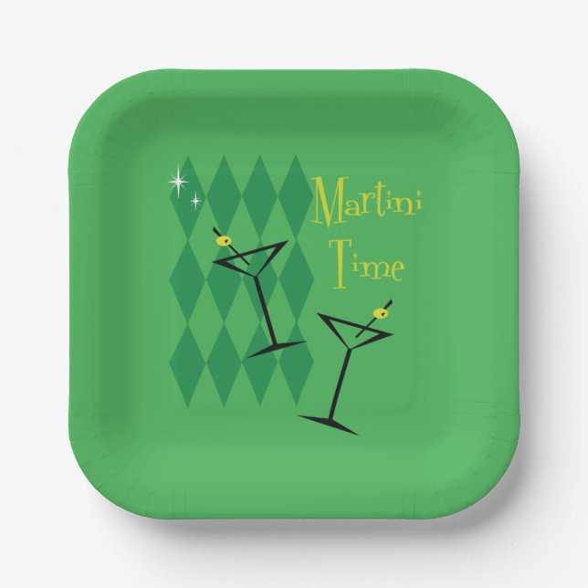 Assiettes En Carton Serviettes Retro Martini (Recto)