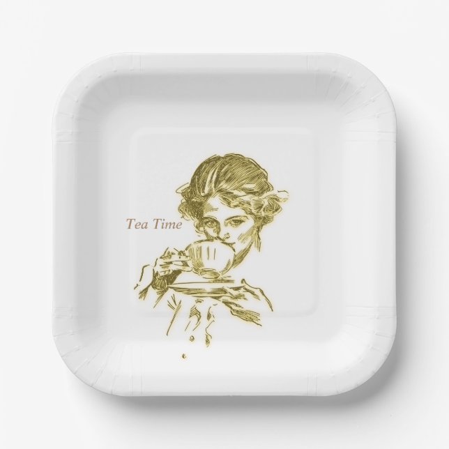 Assiettes En Carton Serviettes vintage Tea Time (Recto)
