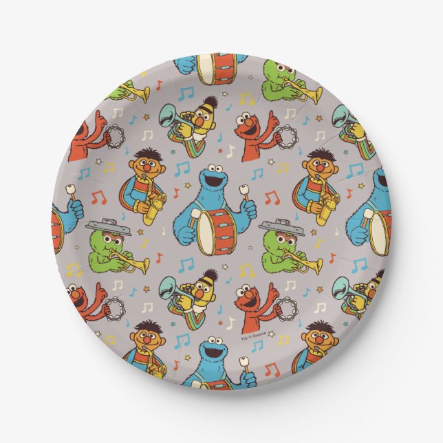 Assiettes En Carton Sesame Street Band Gris Motif (Devant)