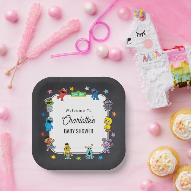 Assiettes En Carton Sesame Street Characters Chalkboard Baby Shower (Fête)