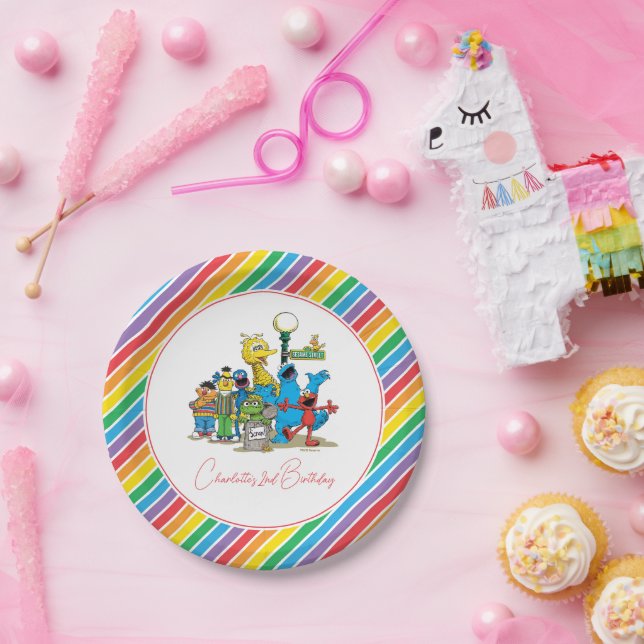 Assiettes En Carton Sesame Street Colorful Rainbow Birthday (Fête)