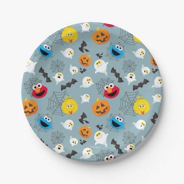 Assiettes En Carton Sesame Street Cute Motif Halloween (Devant)