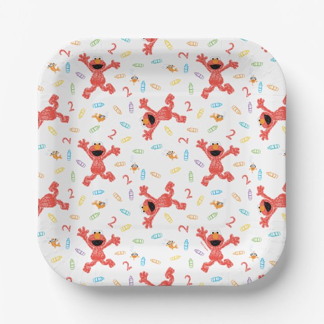 Assiettes En Carton Sesame Street Elmo | Anniversaire Crayon (Recto)