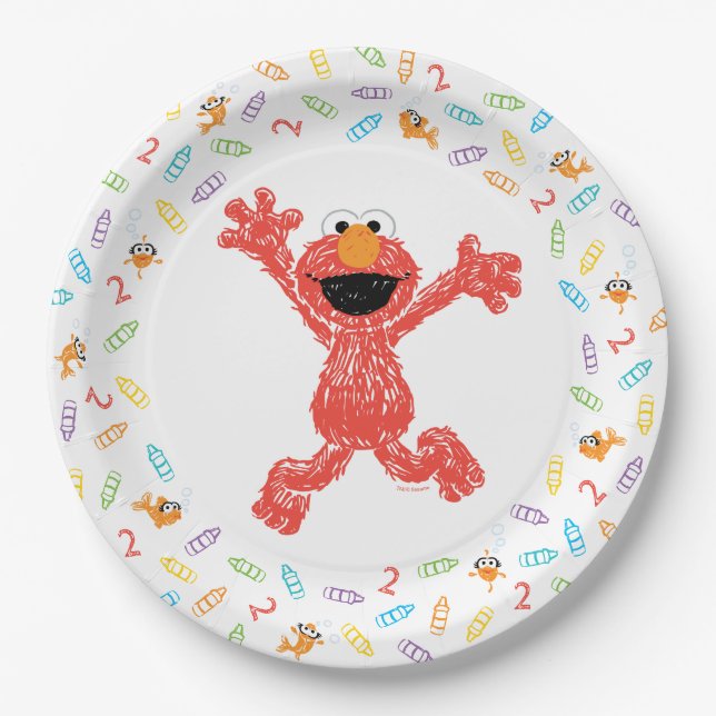Assiettes En Carton Sesame Street Elmo | Anniversaire Crayon (Devant)