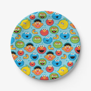 Assiettes En Carton Sesame Street Façades Motif sur Blue
