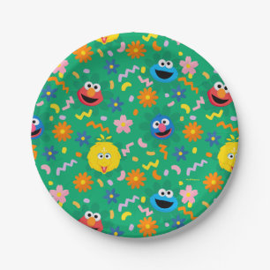 Assiettes En Carton Sesame Street Green Floral Motif