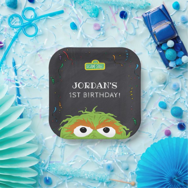 Assiettes En Carton Sesame Street | Oscar Birthday Chalkboard (Fête)
