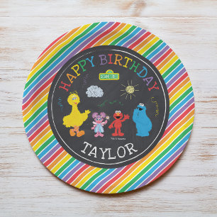 Assiettes En Carton Sesame Street Pals Chalkboard Arc-en-ciel Annivers