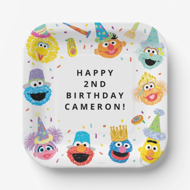 Assiettes En Carton Sesame Street Pals Confetti Anniversaire (Recto)