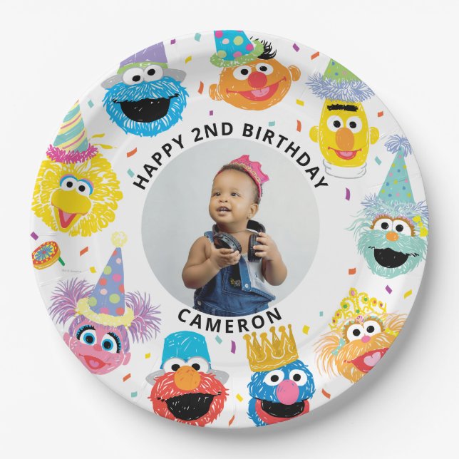 Assiettes En Carton Sesame Street Pals Confetti Anniversaire (Devant)