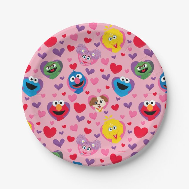 Assiettes En Carton Sesame Street Valentine Hearts Motif (Devant)