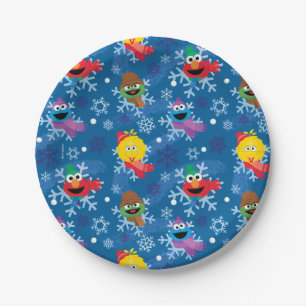 Assiettes En Carton Sesame Street Winter Snowflake Motif
