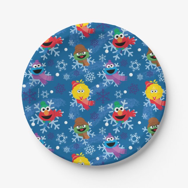Assiettes En Carton Sesame Street Winter Snowflake Motif (Devant)