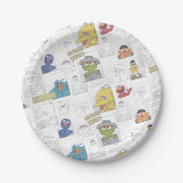 Assiettes En Carton Sesame StreetVintage Comic Motif (Devant)