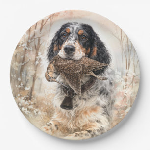 Assiettes En Carton Setter anglais, chasse à la bécasse ,Art canin