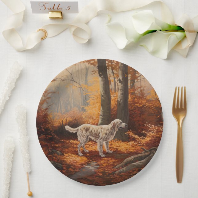 Assiettes En Carton Setter anglais en automne Leaves Fall Inspire (Mariage)