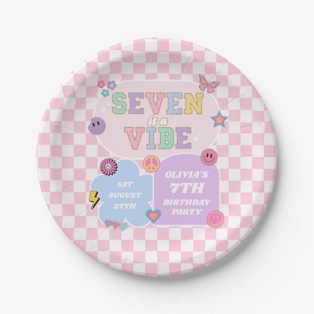 Assiettes En Carton Seven Is A Vibe Preppy Patch 7th Birthday Party (Devant)