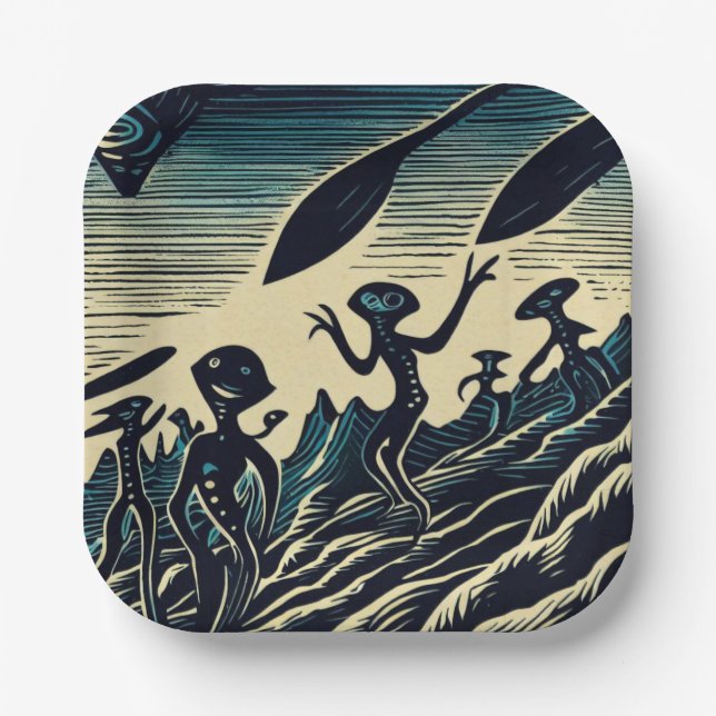 Assiettes En Carton SF - Aliens Sur Une Planète Étrange Découpe 3 (Recto)