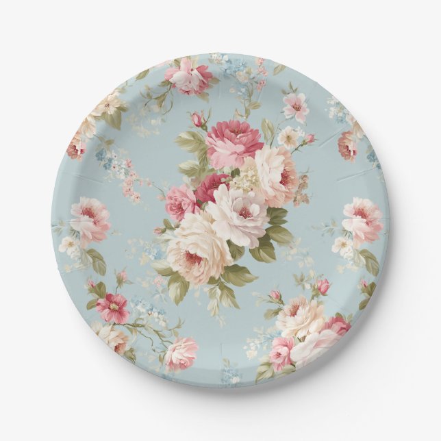 Assiettes En Carton Shabby Chic floraux (Devant)