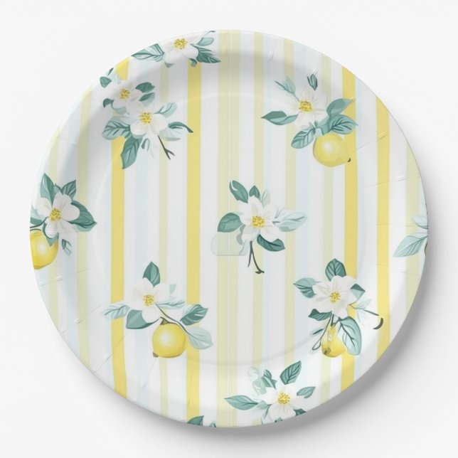 Assiettes En Carton Shabby Chic Lemon Floral Series Design #12 (Devant)