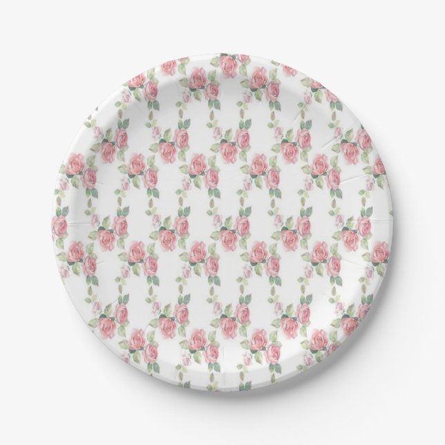 Assiettes En Carton Shabby Chic Rose Floral (Devant)
