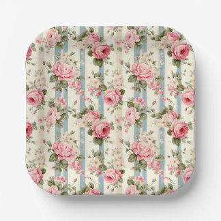 Assiettes En Carton Shabby Chic Roses Vintages
