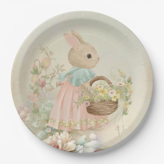 Assiettes En Carton Shabby Chic Spring Rabbit (Devant)