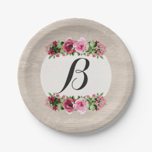 Assiettes En Carton Shabby Vintage Rose Russe Bois Monogramme
