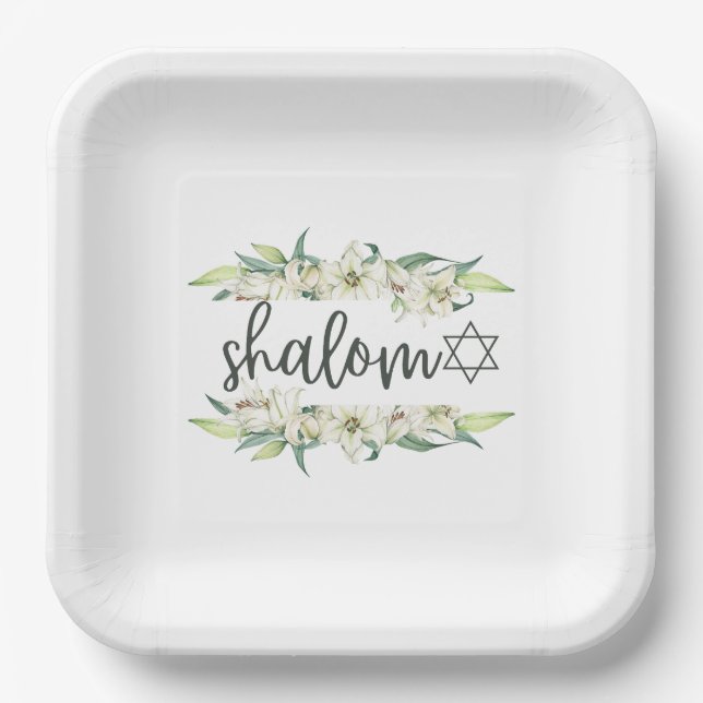 Assiettes En Carton Shalom (avec Lilies et Etoile de David) (Recto)