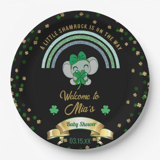 Assiettes En Carton Shamrock arc-en-ciel Elephant St Patrick Baby show (Devant)