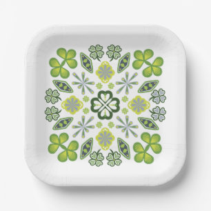 Assiettes En Carton Shamrock Clover Floral Mandala White