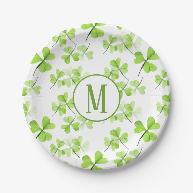 Assiettes En Carton Shamrock d'aquarelle Motif Monogramme SPD Party (Devant)