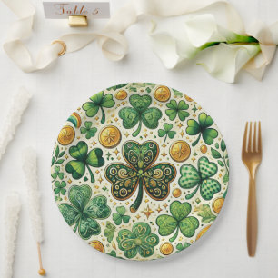 Assiettes En Carton Shamrock de la Saint-Patrick et Motif d'or