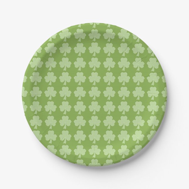 Assiettes En Carton Shamrock de verdure Clover Pois Patrick's Day (Devant)