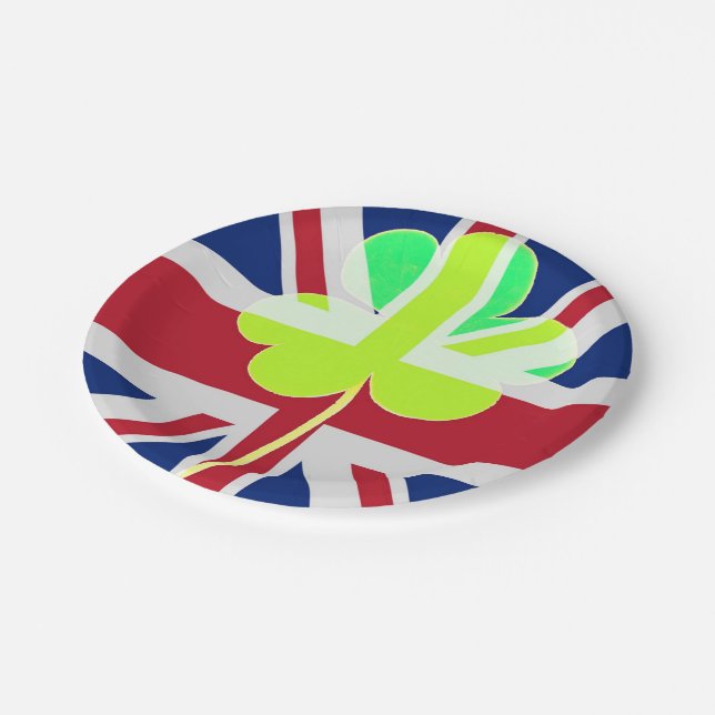 Assiettes En Carton Shamrock du drapeau irlandais britannique Clover S (Angle)
