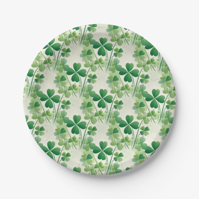 Assiettes En Carton Shamrock vert Clover Motif St Patrick's Day (Devant)